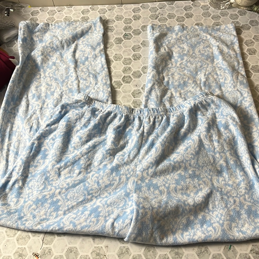 Karen Neuberger Large Blue White Paisley Print Elastic Waist Pull On PJ Pants